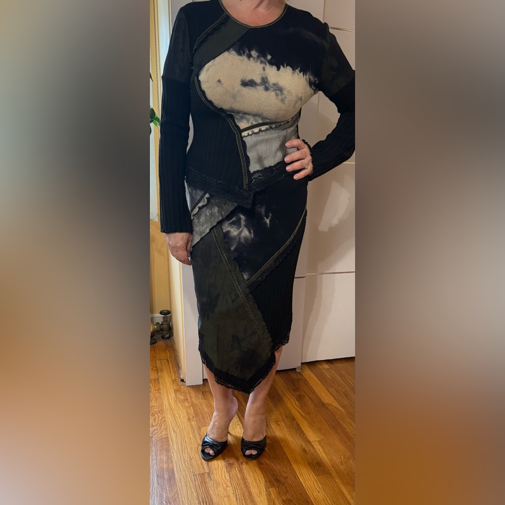 Anthropologie Angie Black Asymmetrical Skirt Midi shirt set vintage medium.